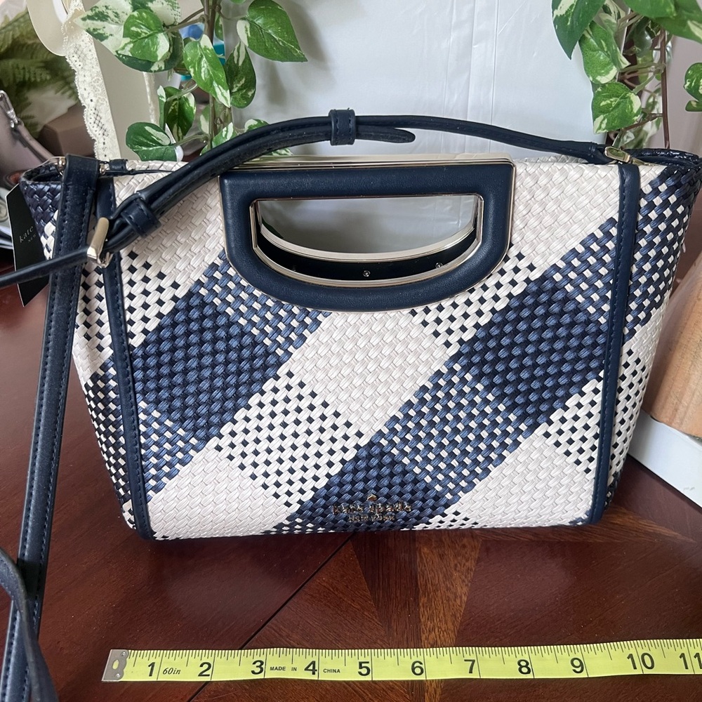NWT Kate Spade Alexia Clutch Navy Blue/Cream Gingham Clutch/Crossbody - Picture 6 of 7